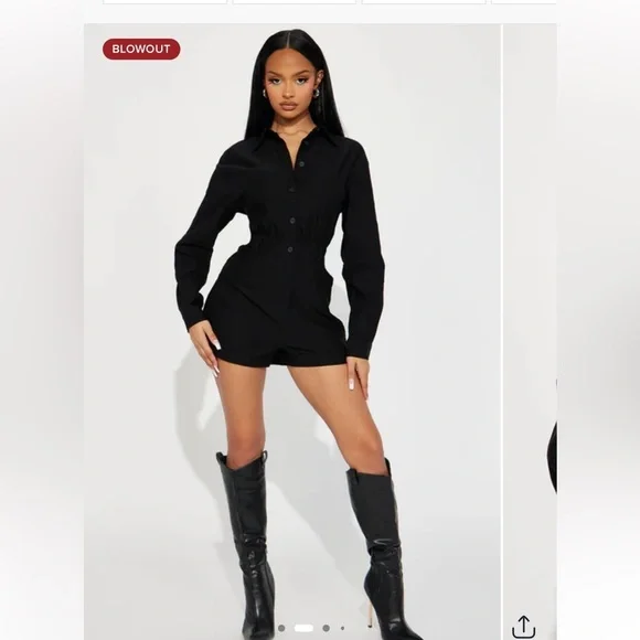 Fashion Nova Always My Way Long Sleeve Romper in Black. Small. NWT. - Picture 1 of 7